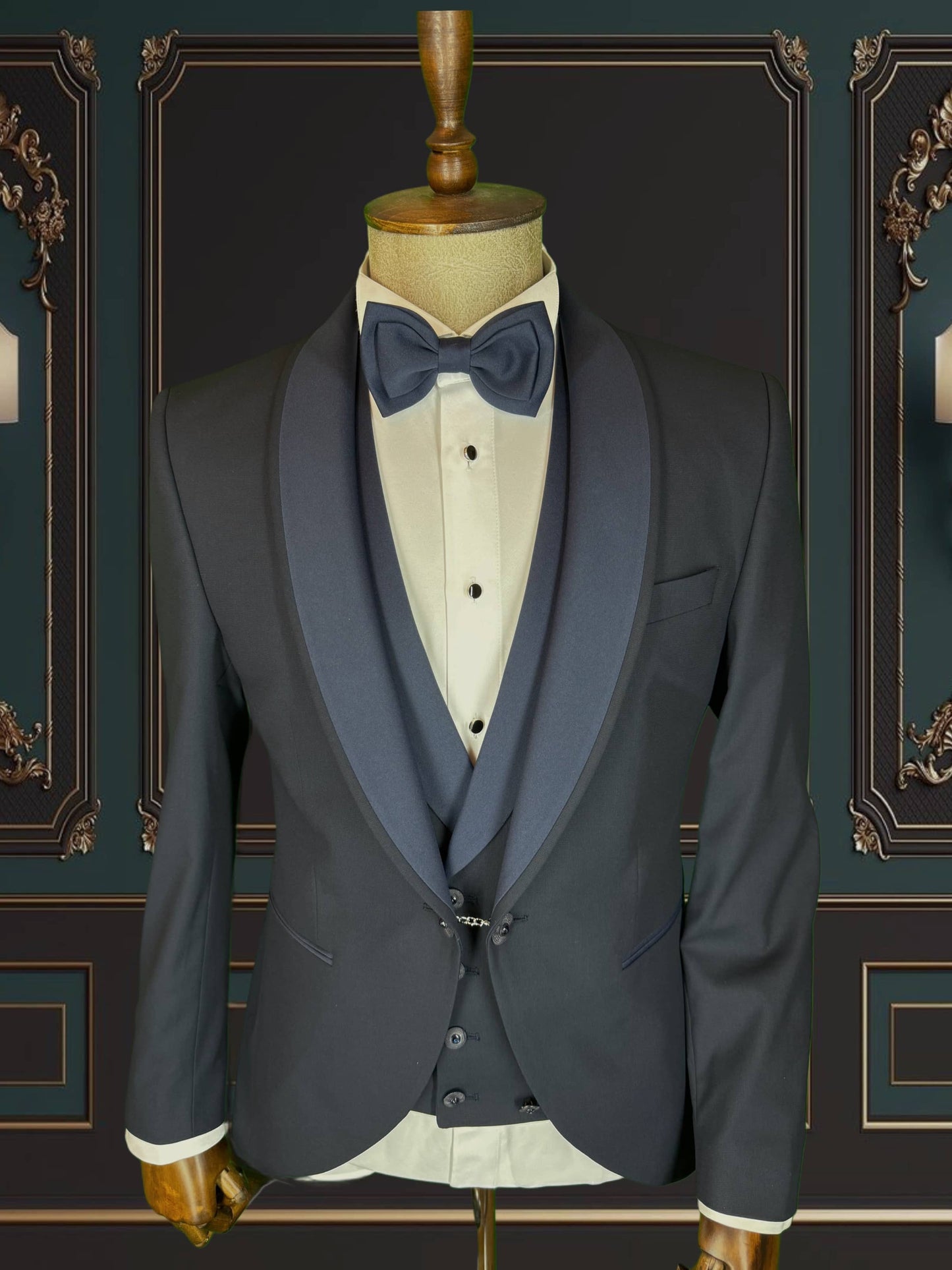 NAVY BLUE SLIM-FIT MENS TUXEDO 3 PIECE SHAWL LAPEL