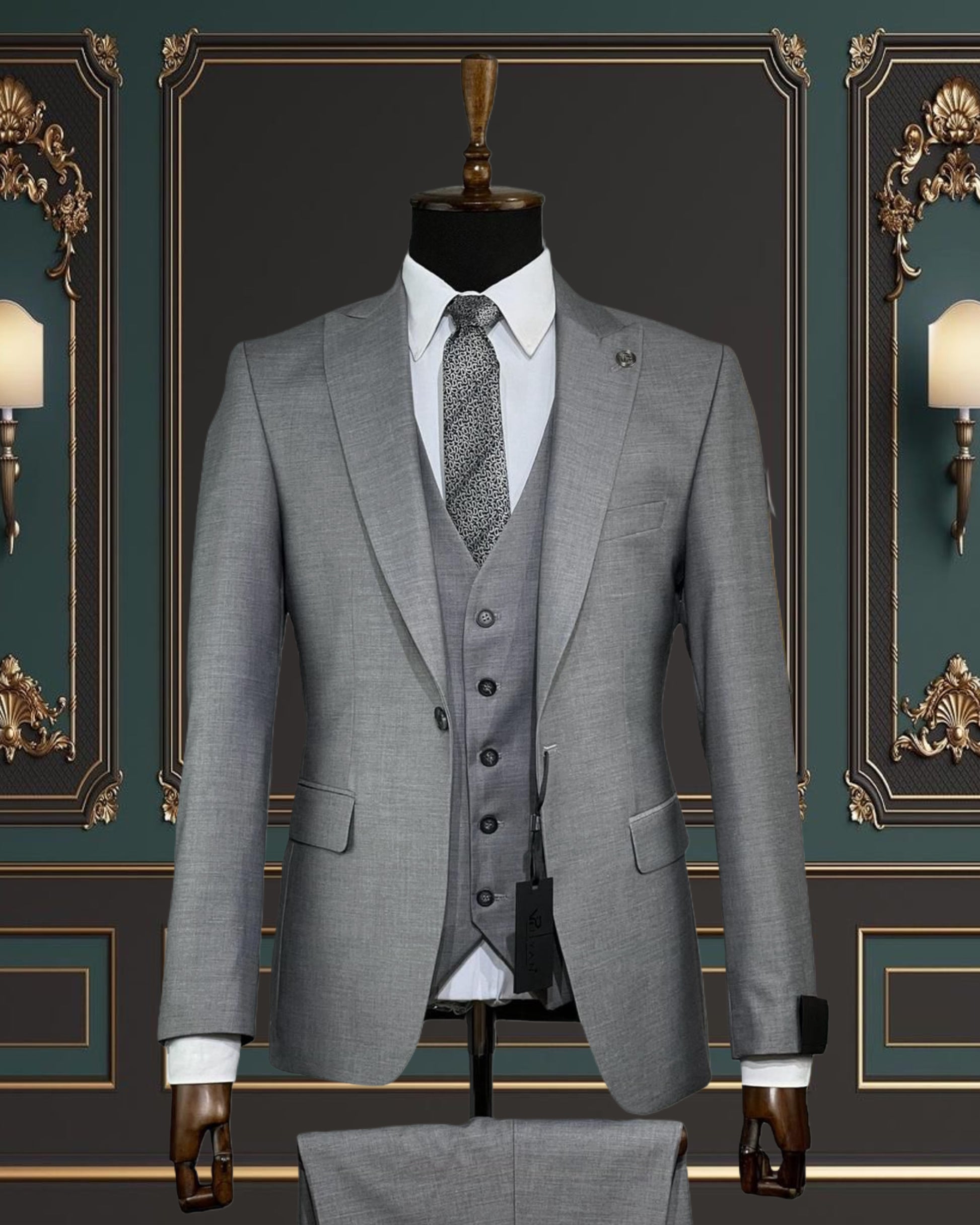 DARK GRAY SLIM-FIT MENS SUIT 3 PIECE PEAK LAPEL Shekly Tux DARK GRAY SLIM-FIT MENS SUIT 3 PIECE PEAK LAPEL Shekly Tux