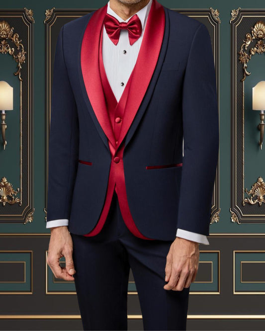 Navy & Red Satin Tuxedo for Men | Rent or Buy in San Jose