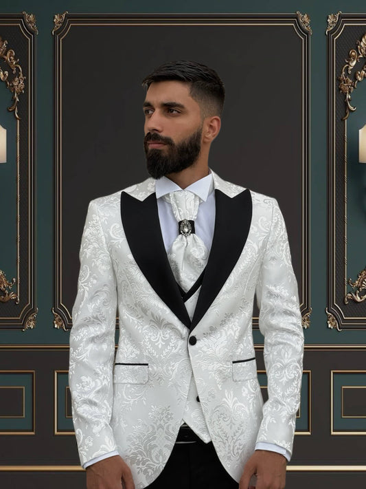 WHITE SLIM-FIT MENS TUXEDO 3 PIECE PEAK LAPEL