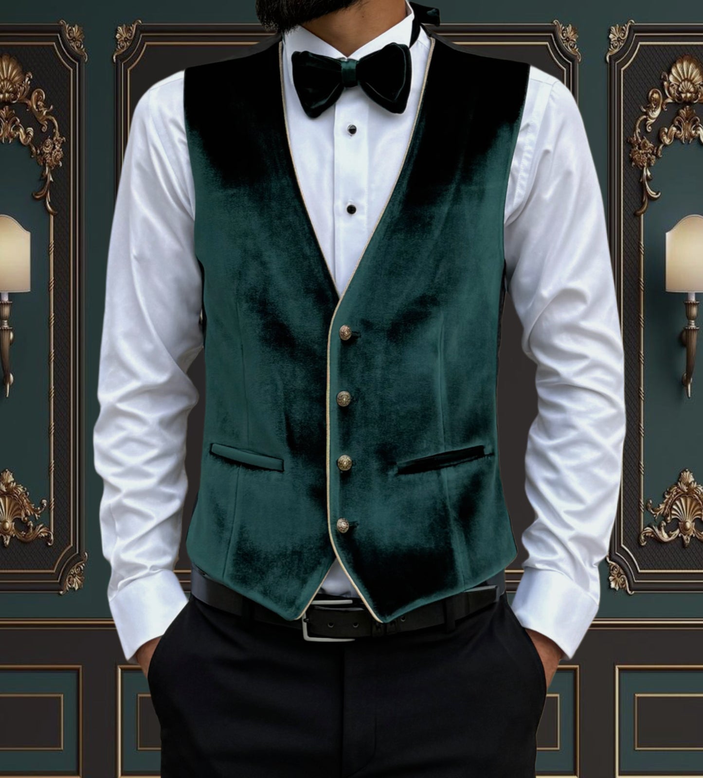 GREEN SLIM-FIT MENS VELVET TUXEDO 3 PIECE PEAK LAPEL