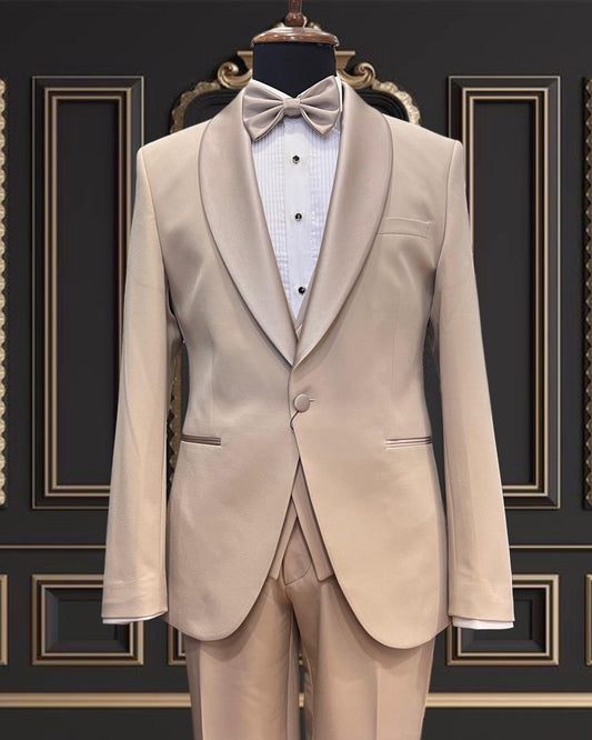 Men’s Premium Champagne Beige Tuxedo with Satin Shawl Lapel | San Jose Formalwear