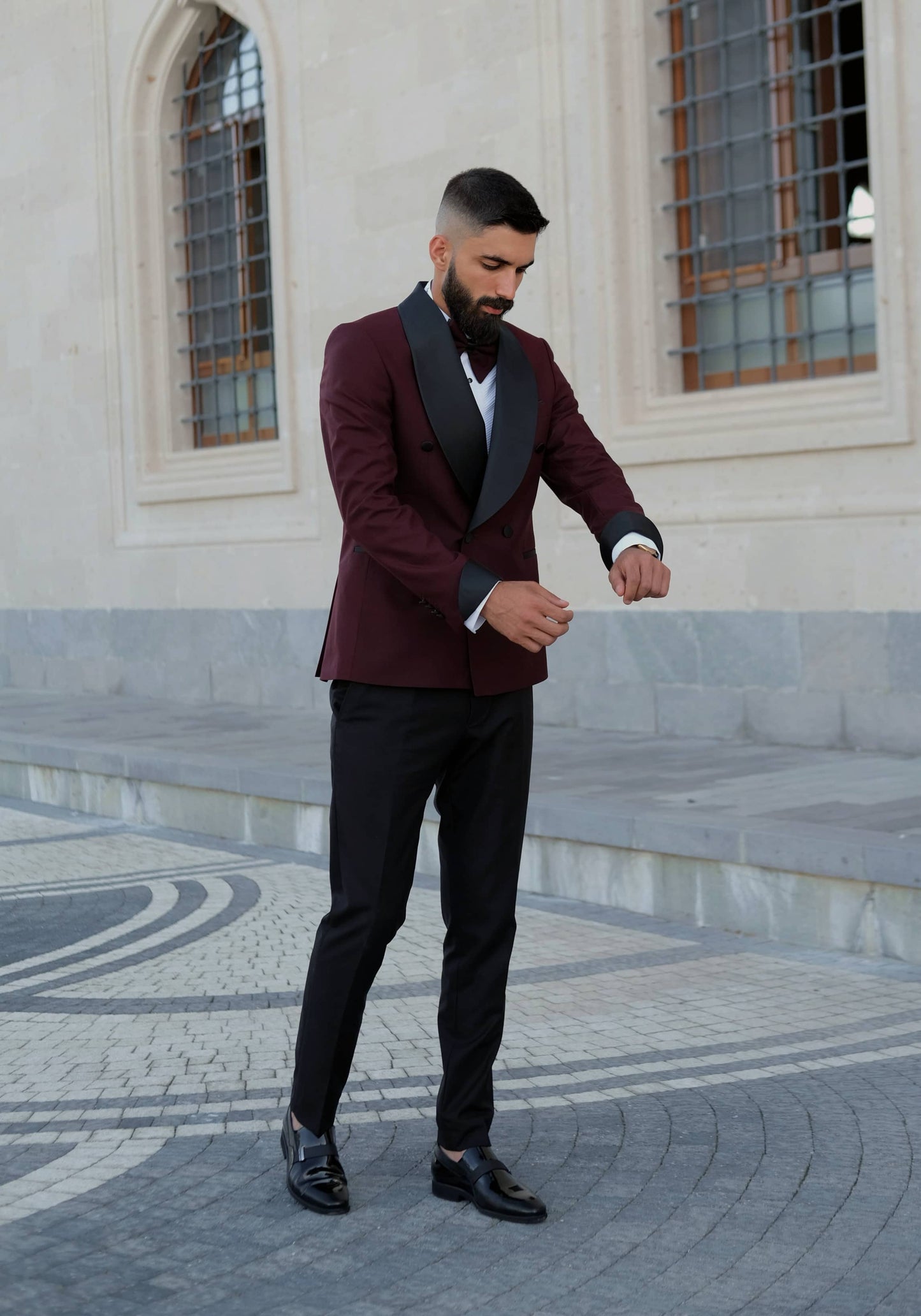 BURGUNDY SLIM-FIT MENS TUXEDO 2 PIECE SHAWL LAPEL