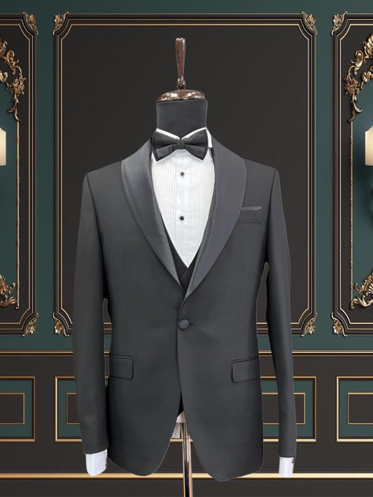 BLACK SLIM-FIT MENS TUXEDO 3 PIECE SHAWL LAPEL