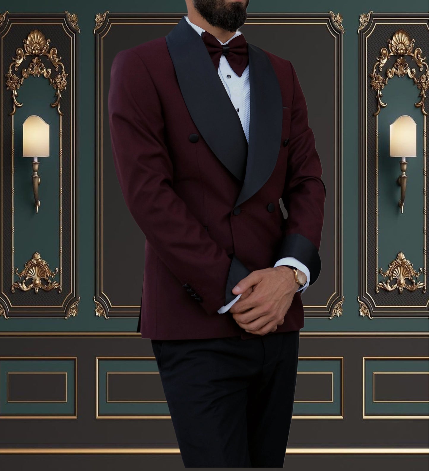 BURGUNDY SLIM-FIT MENS TUXEDO 2 PIECE SHAWL LAPEL