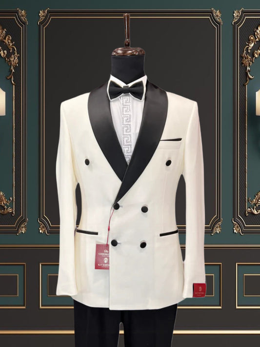 OFF WHITE DOUBLE-BREASTED SLIM-FIT MENS TUXEDO 2 PIECE SHAWL LAPEL