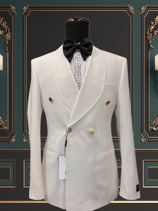 WHITE GOLDEN BUTTONS DOUBLE-BREASTED SLIM-FIT MENS TUXEDO 2 PIECE SHAWL LAPEL