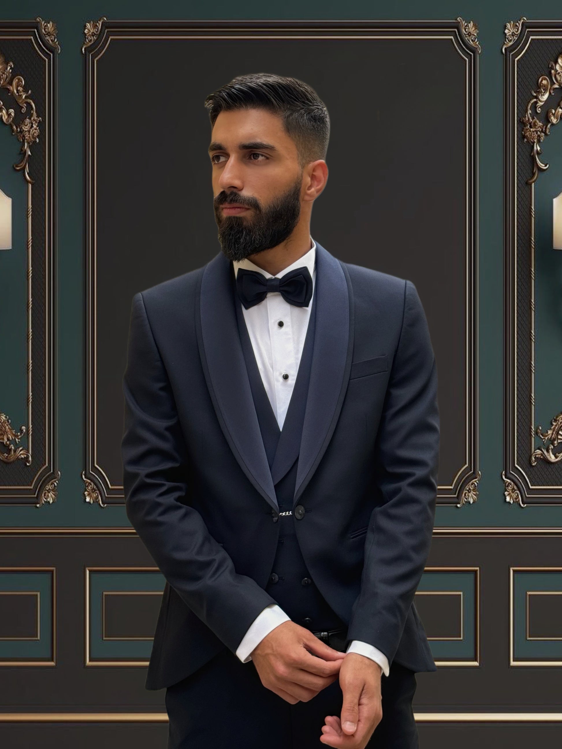 NAVY BLUE SLIM-FIT MENS TUXEDO PIECE SHAWL LAPEL – Shekly Tux