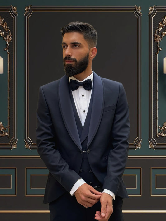 NAVY BLUE SLIM-FIT MENS TUXEDO 3 PIECE SHAWL LAPEL