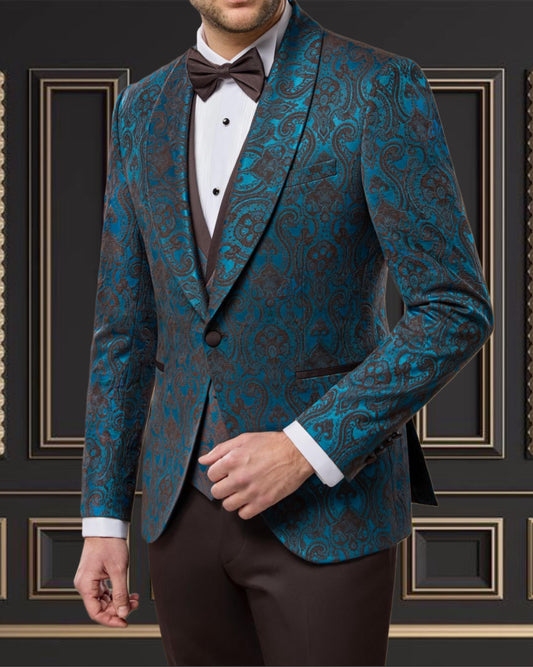 Mens Floral Sky Blue & Brown Tuxedo Special Edition