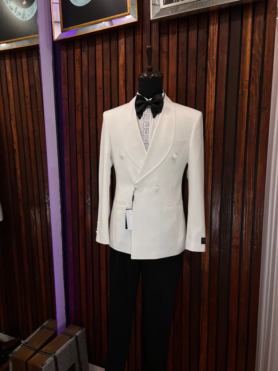 WHITE DOUBLE-BREASTED SLIM-FIT MENS TUXEDO 2 PIECE SHAWL LAPEL