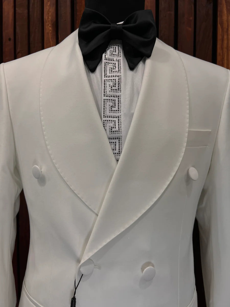 WHITE DOUBLE-BREASTED SLIM-FIT MENS TUXEDO 2 PIECE SHAWL LAPEL