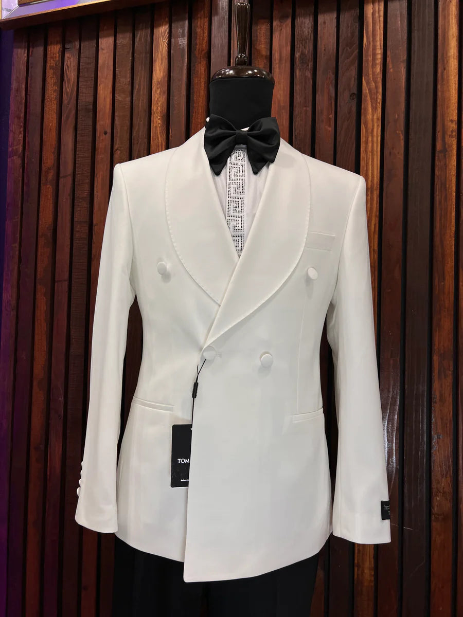 WHITE DOUBLE-BREASTED SLIM-FIT MENS TUXEDO 2 PIECE SHAWL LAPEL