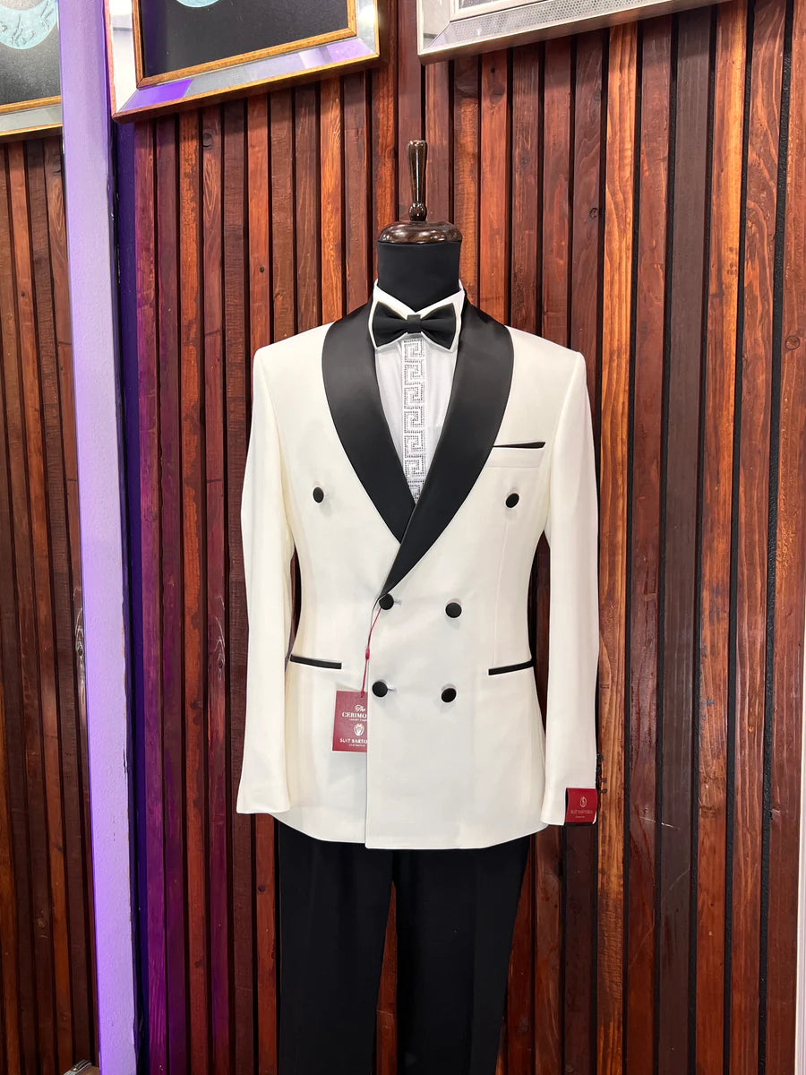 OFF WHITE DOUBLE-BREASTED SLIM-FIT MENS TUXEDO 2 PIECE SHAWL LAPEL