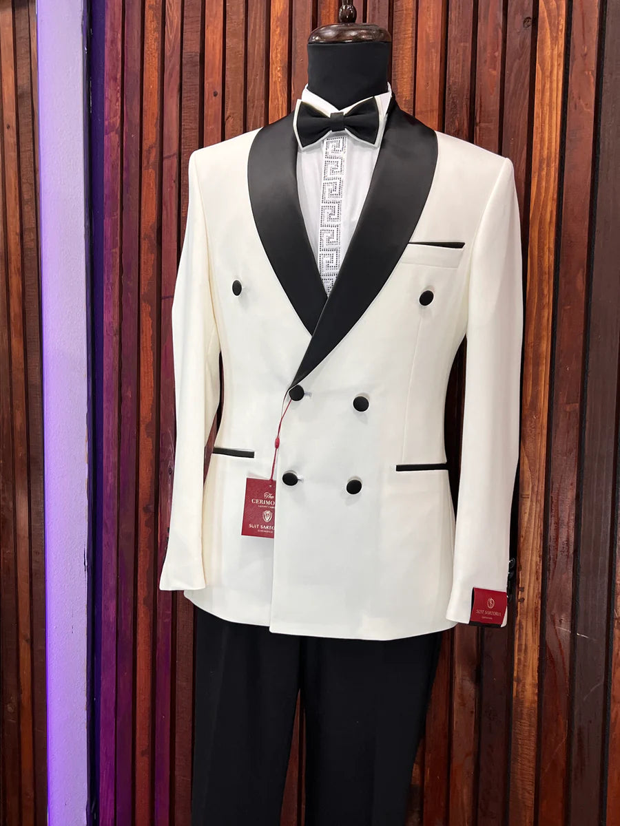 OFF WHITE DOUBLE-BREASTED SLIM-FIT MENS TUXEDO 2 PIECE SHAWL LAPEL